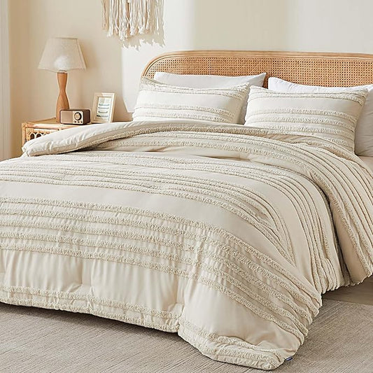 Boho Tufted Jacquard Comforter Set – 3-Piece Farmhouse Style