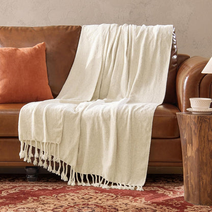 Boho Chenille Knit Throw Blanket – Cozy Texture for Couch & Bed