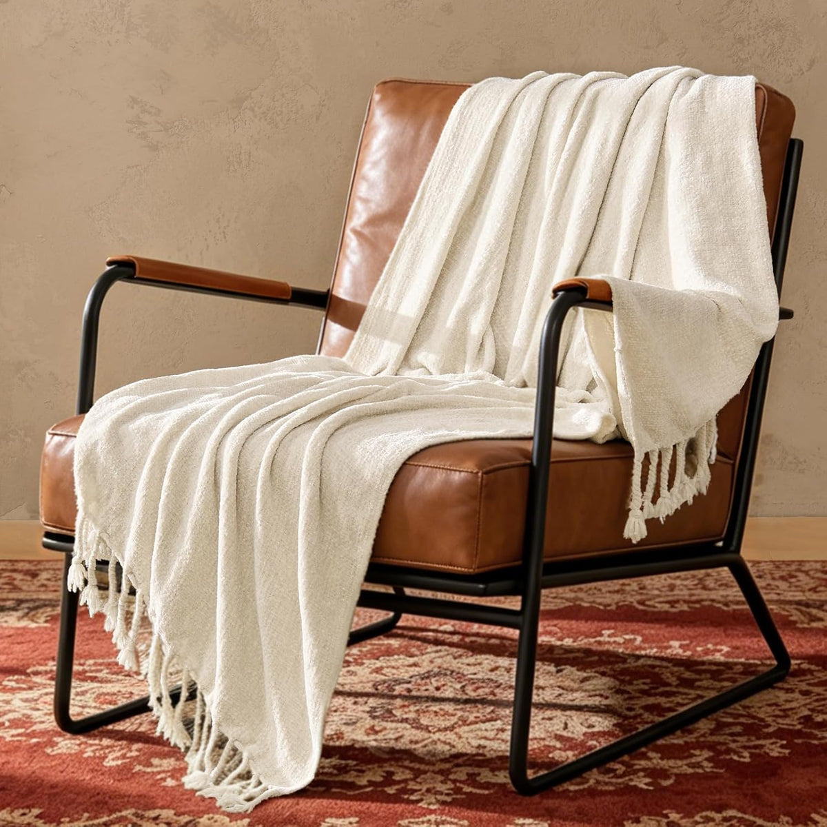 Boho Chenille Knit Throw Blanket – Cozy Texture for Couch & Bed