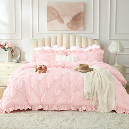 Boho Ruffle Pintuck Comforter Set – Lightweight All-Season