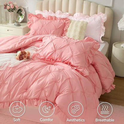 Boho Ruffle Pintuck Comforter Set – Lightweight All-Season