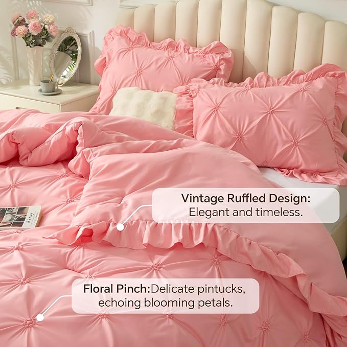 Boho Ruffle Pintuck Comforter Set – Lightweight All-Season