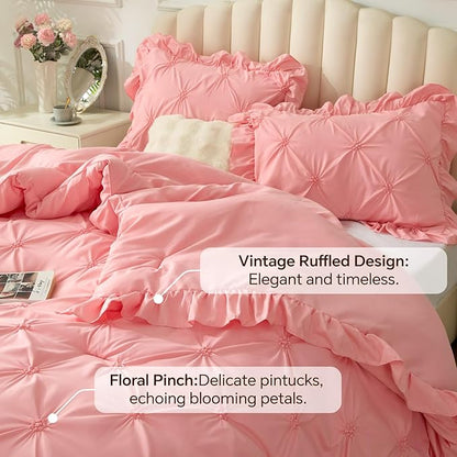 Boho Ruffle Pintuck Comforter Set – Lightweight All-Season