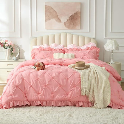 Boho Ruffle Pintuck Comforter Set – Lightweight All-Season