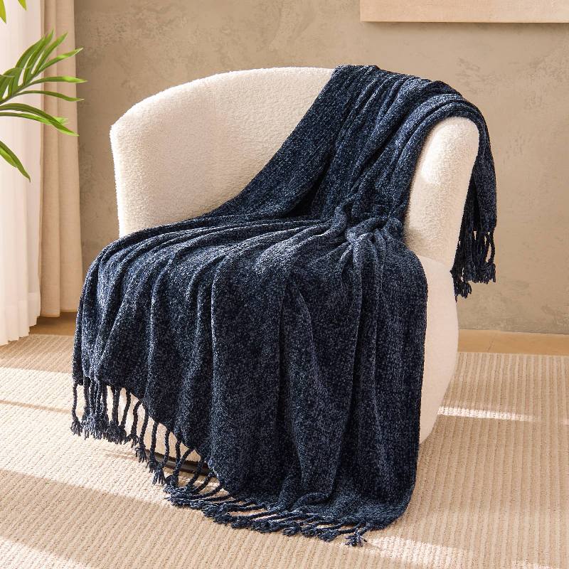 Boho Chenille Knit Throw Blanket – Cozy Texture for Couch & Bed