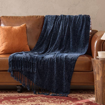 Boho Chenille Knit Throw Blanket – Cozy Texture for Couch & Bed