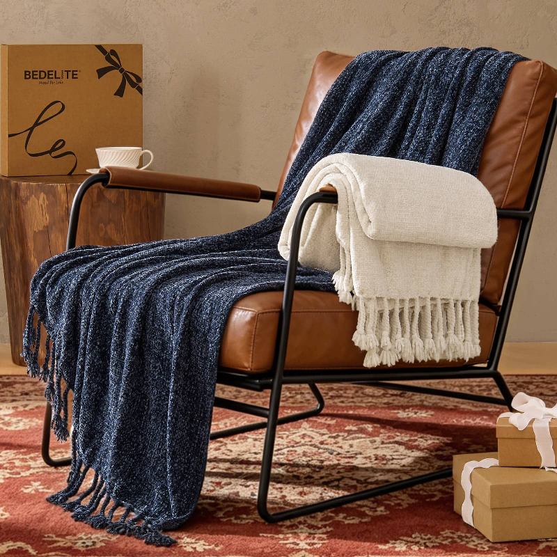 Boho Chenille Knit Throw Blanket – Cozy Texture for Couch & Bed