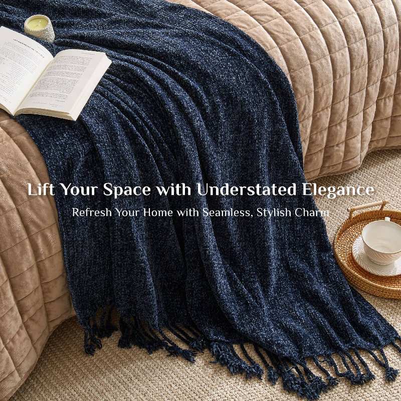 Boho Chenille Knit Throw Blanket – Cozy Texture for Couch & Bed