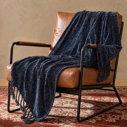 Boho Chenille Knit Throw Blanket – Cozy Texture for Couch & Bed
