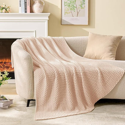 Boho Chunky Cable Knit Throw Blanket – Cozy Woven Texture