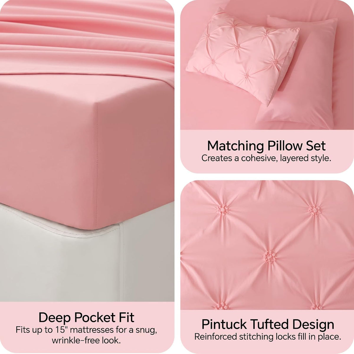 Boho Pintuck Comforter Set – 7-Piece Lightweight All-Season Bedding