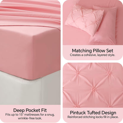 Boho Pintuck Comforter Set – 7-Piece Lightweight All-Season Bedding