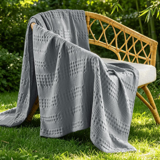 Luxe Bamboo Viscose Waffle Blanket – Lightweight Cooling Throw