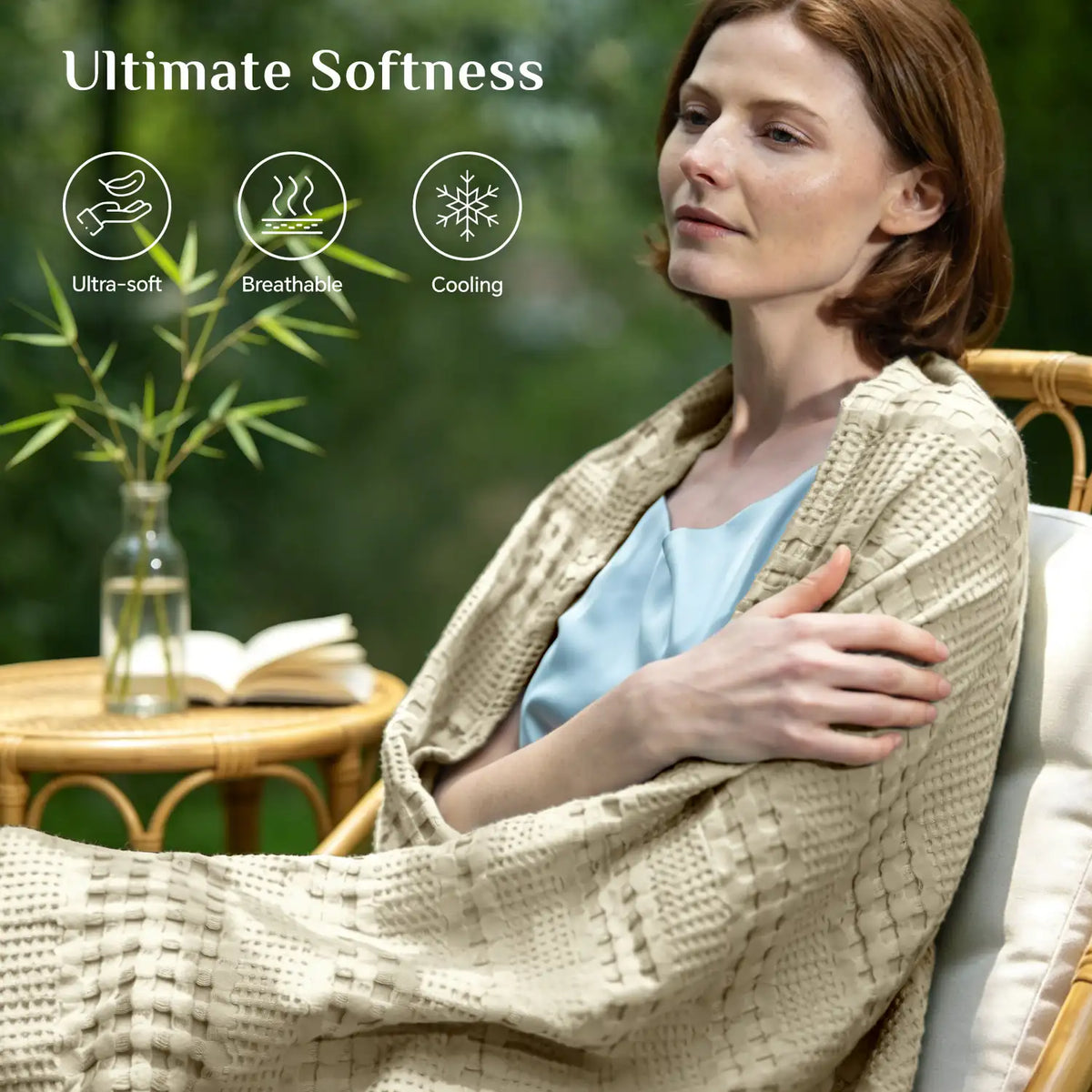 Luxe Bamboo Viscose Waffle Blanket – Lightweight Cooling Throw