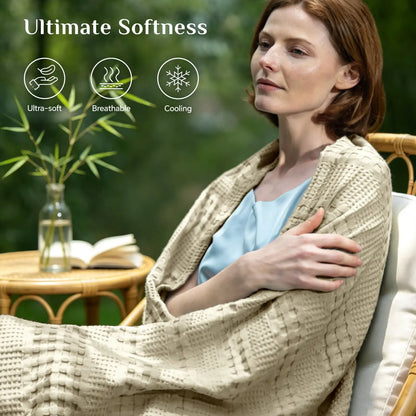 Luxe Bamboo Viscose Waffle Blanket – Lightweight Cooling Throw
