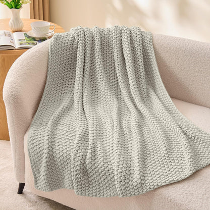 Boho Chunky Cable Knit Throw Blanket – Cozy Woven Texture