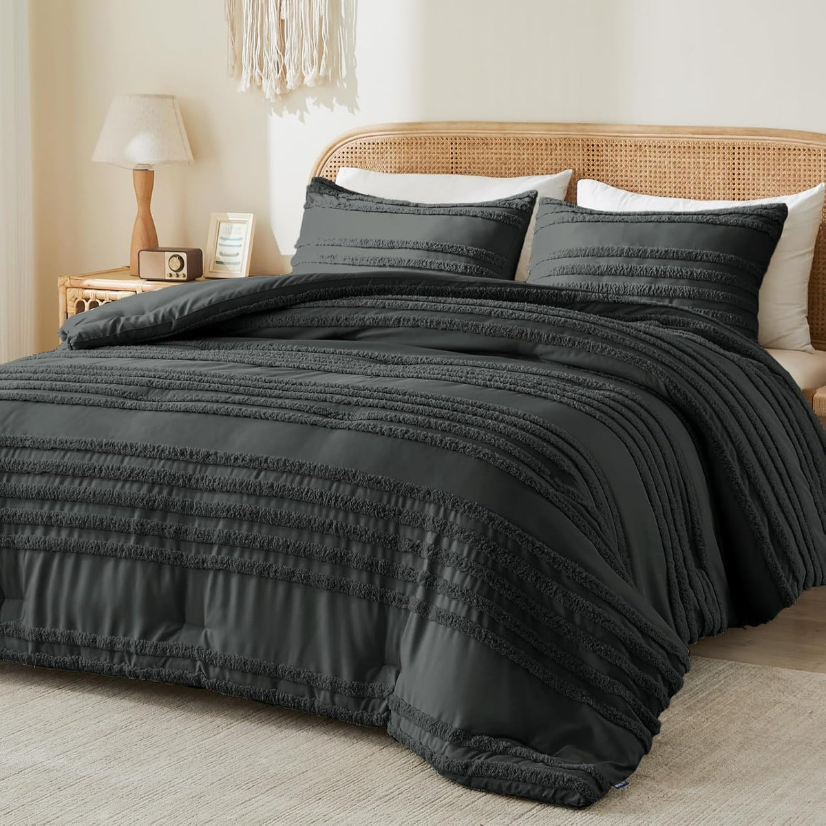 Boho Tufted Jacquard Comforter Set – 3-Piece Farmhouse Style