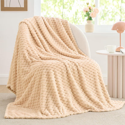 Textured Ribbed Jacquard Fleece Throw Blanket – 3D Plush All-Season