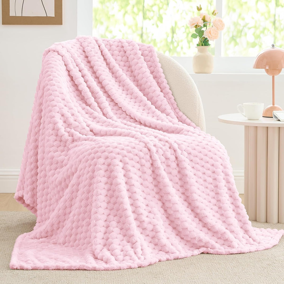 Textured Ribbed Jacquard Fleece Throw Blanket – 3D Plush All-Season