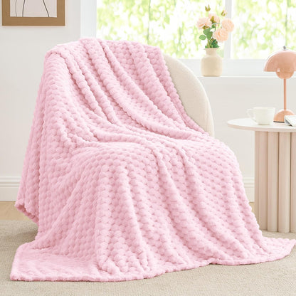 Textured Ribbed Jacquard Fleece Throw Blanket – 3D Plush All-Season