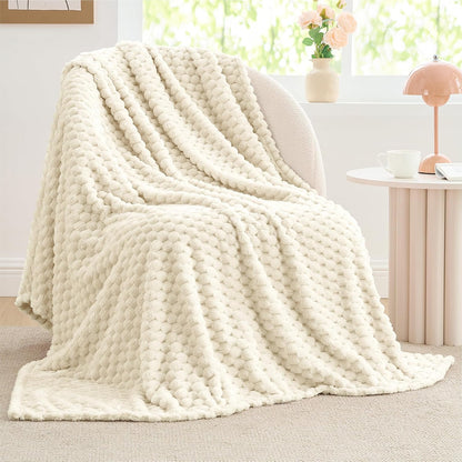 Textured Ribbed Jacquard Fleece Throw Blanket – 3D Plush All-Season