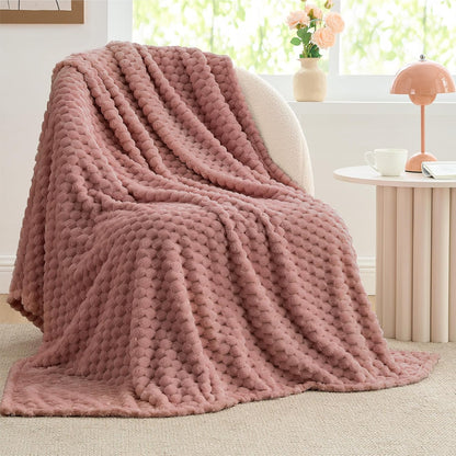 Textured Ribbed Jacquard Fleece Throw Blanket – 3D Plush All-Season
