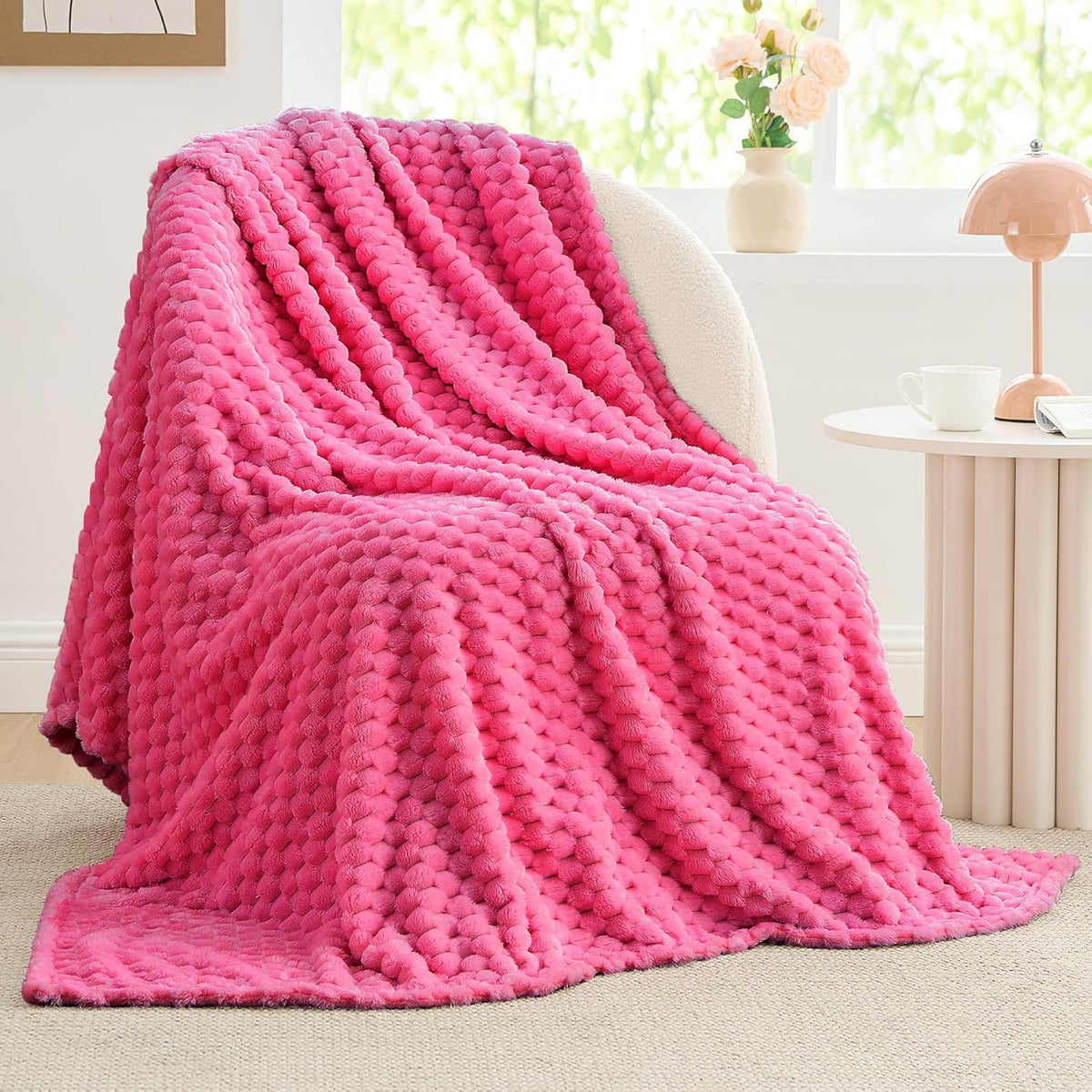 Textured Ribbed Jacquard Fleece Throw Blanket – 3D Plush All-Season