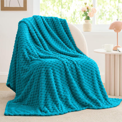 Textured Ribbed Jacquard Fleece Throw Blanket – 3D Plush All-Season
