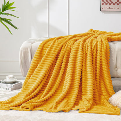 Textured Ribbed Jacquard Fleece Throw Blanket – 3D Plush