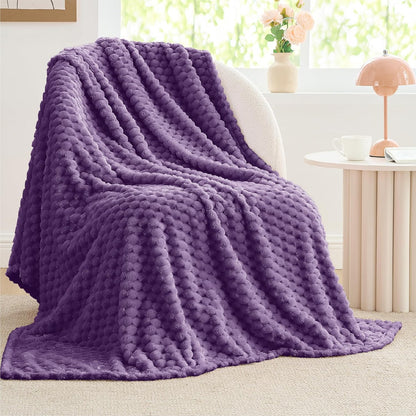 Textured Ribbed Jacquard Fleece Throw Blanket – 3D Plush All-Season