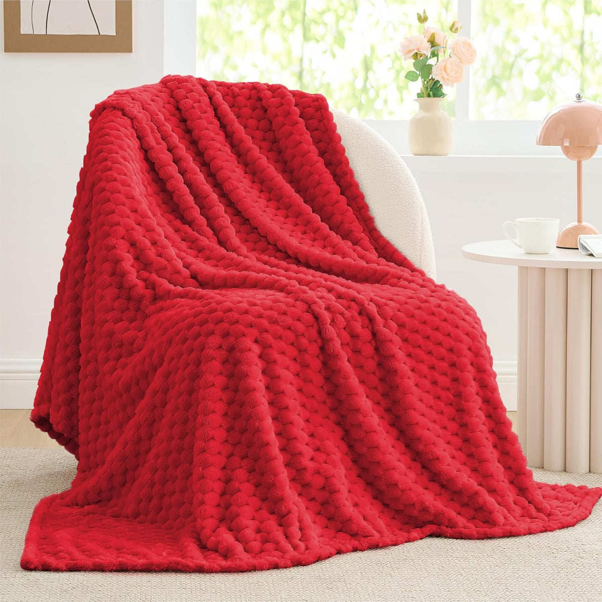 Textured Ribbed Jacquard Fleece Throw Blanket – 3D Plush All-Season