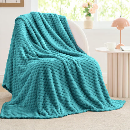 Textured Ribbed Jacquard Fleece Throw Blanket – 3D Plush All-Season