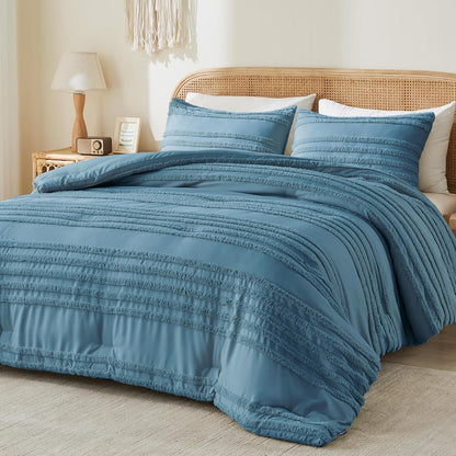 Boho Tufted Jacquard Comforter Set – 3-Piece Farmhouse Style