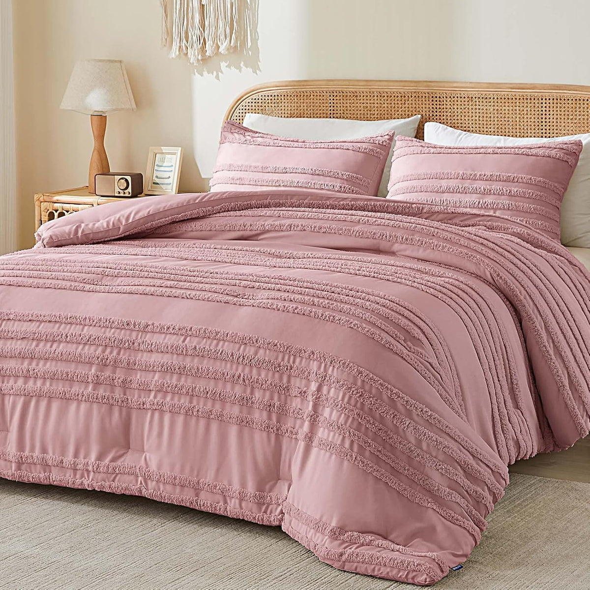 Boho Tufted Jacquard Comforter Set – 3-Piece Farmhouse Style