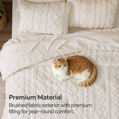 Boho Tufted Comforter Set – 7-Piece Farmhouse Embroidery Bedding