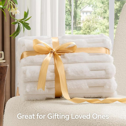 Textured Ribbed Faux Fur Throw Blanket – Striped Plush Texture