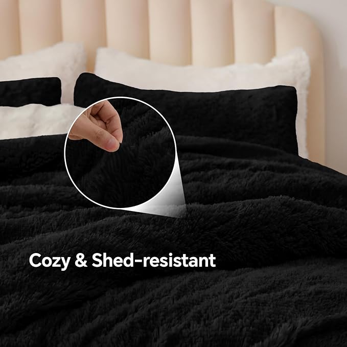 Luxe Flannel Faux Fur Comforter Set – Warm Shaggy Bedding