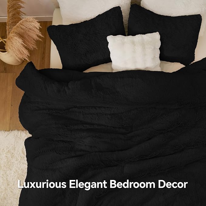 Luxe Flannel Faux Fur Comforter Set – Warm Shaggy Bedding