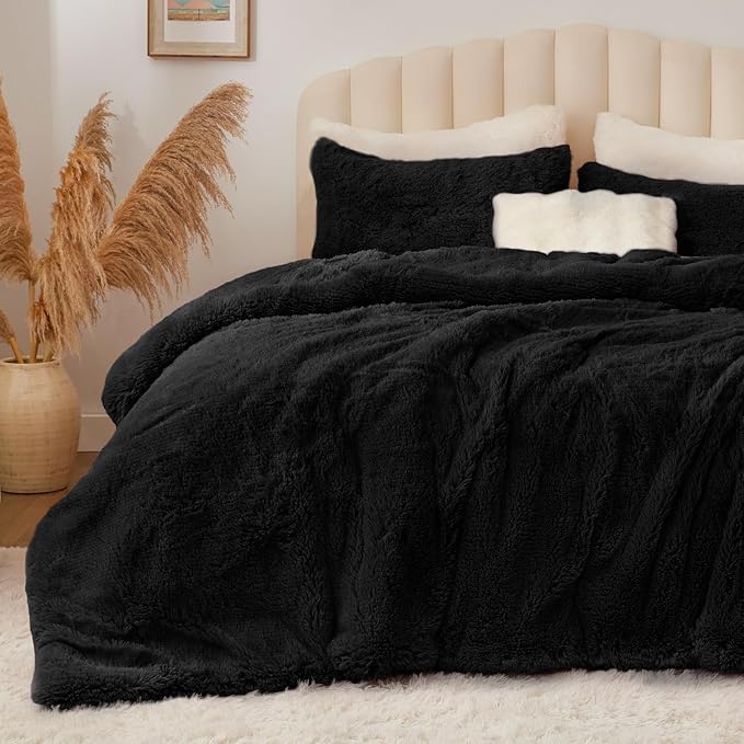 Luxe Flannel Faux Fur Comforter Set – Warm Shaggy Bedding