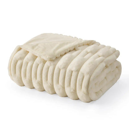 Textured Ribbed Faux Fur Throw Blanket – Striped Plush Texture