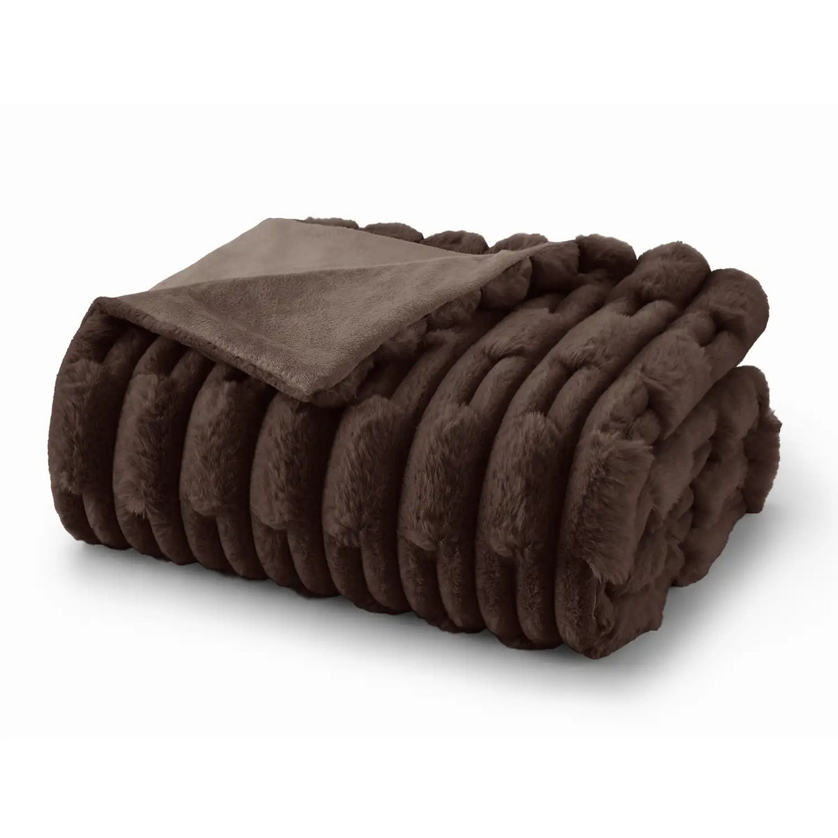 Textured Ribbed Faux Fur Throw Blanket – Striped Plush Texture