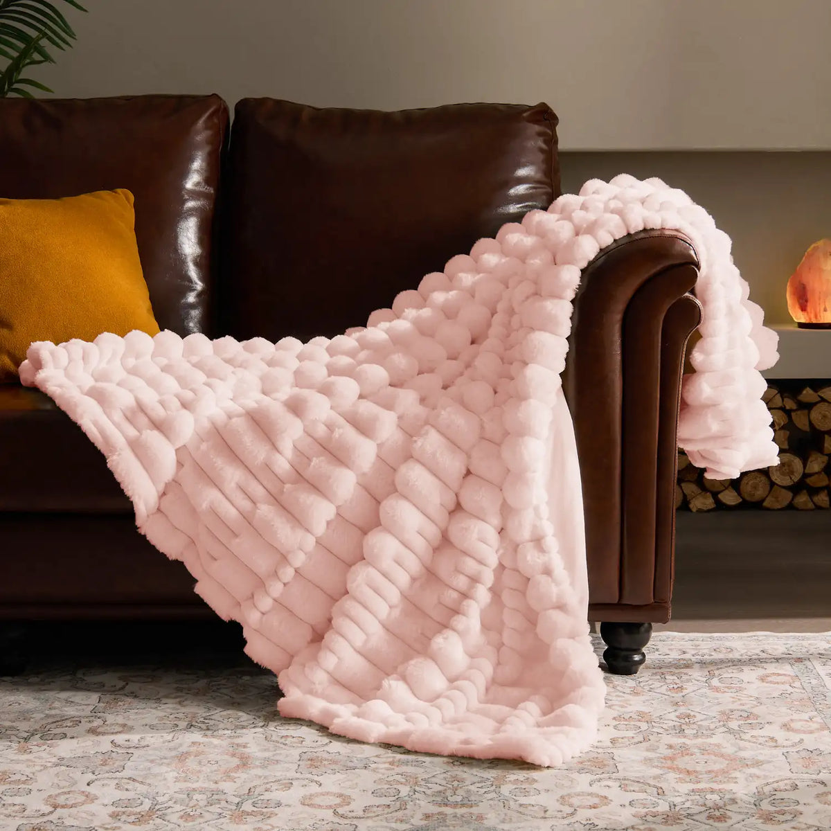 Textured Ribbed Faux Fur Throw Blanket – Striped Plush Texture