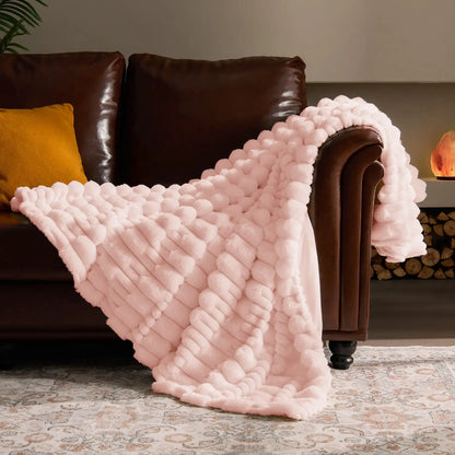 Textured Ribbed Faux Fur Throw Blanket – Striped Plush Texture