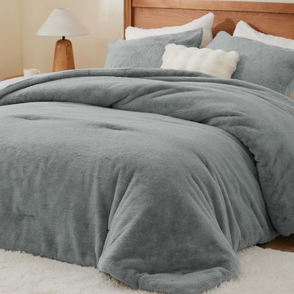 Luxe Flannel Faux Fur Comforter Set – Thick Winter Bedding