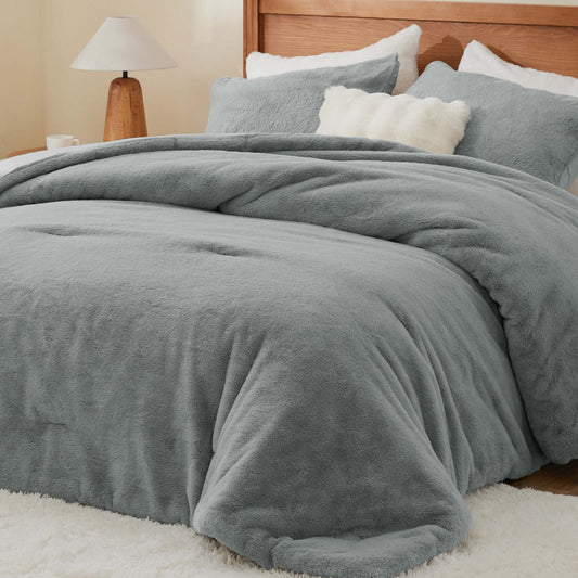 Luxe Flannel Faux Fur Comforter Set – Thick Winter Bedding