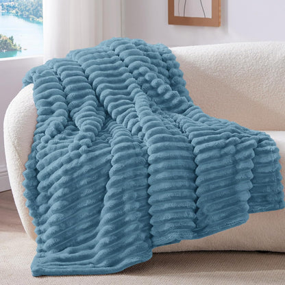 Textured Ribbed Fleece Throw Blanket – 300GSM Striped Plush
