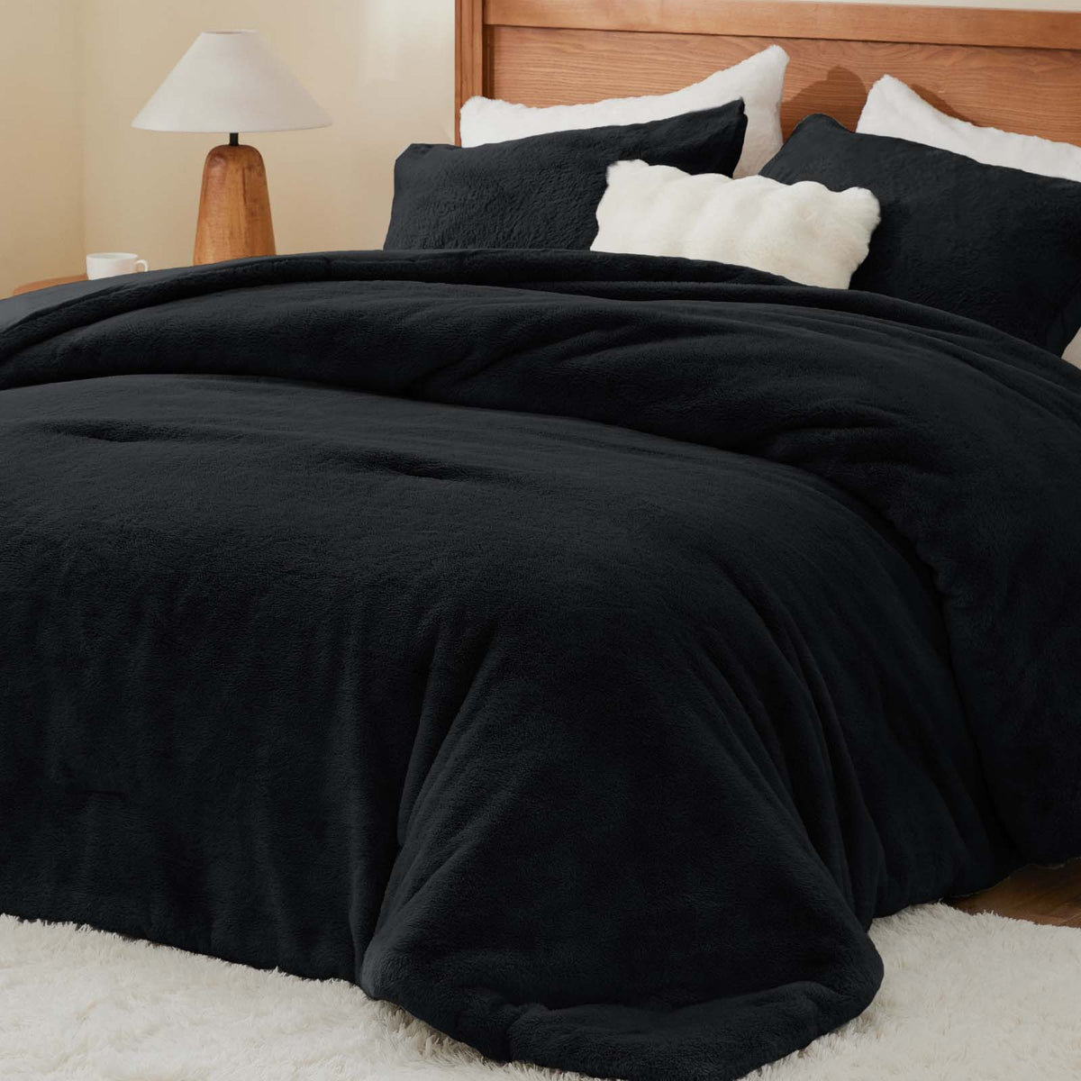 Luxe Flannel Faux Fur Comforter Set – Thick Winter Bedding