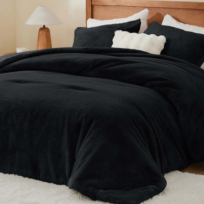 Luxe Flannel Faux Fur Comforter Set – Thick Winter Bedding