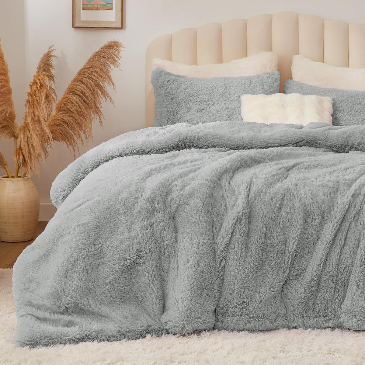 Luxe Flannel Faux Fur Comforter Set – Warm Shaggy Bedding