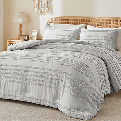 Boho Tufted Jacquard Comforter Set – 3-Piece Farmhouse Style